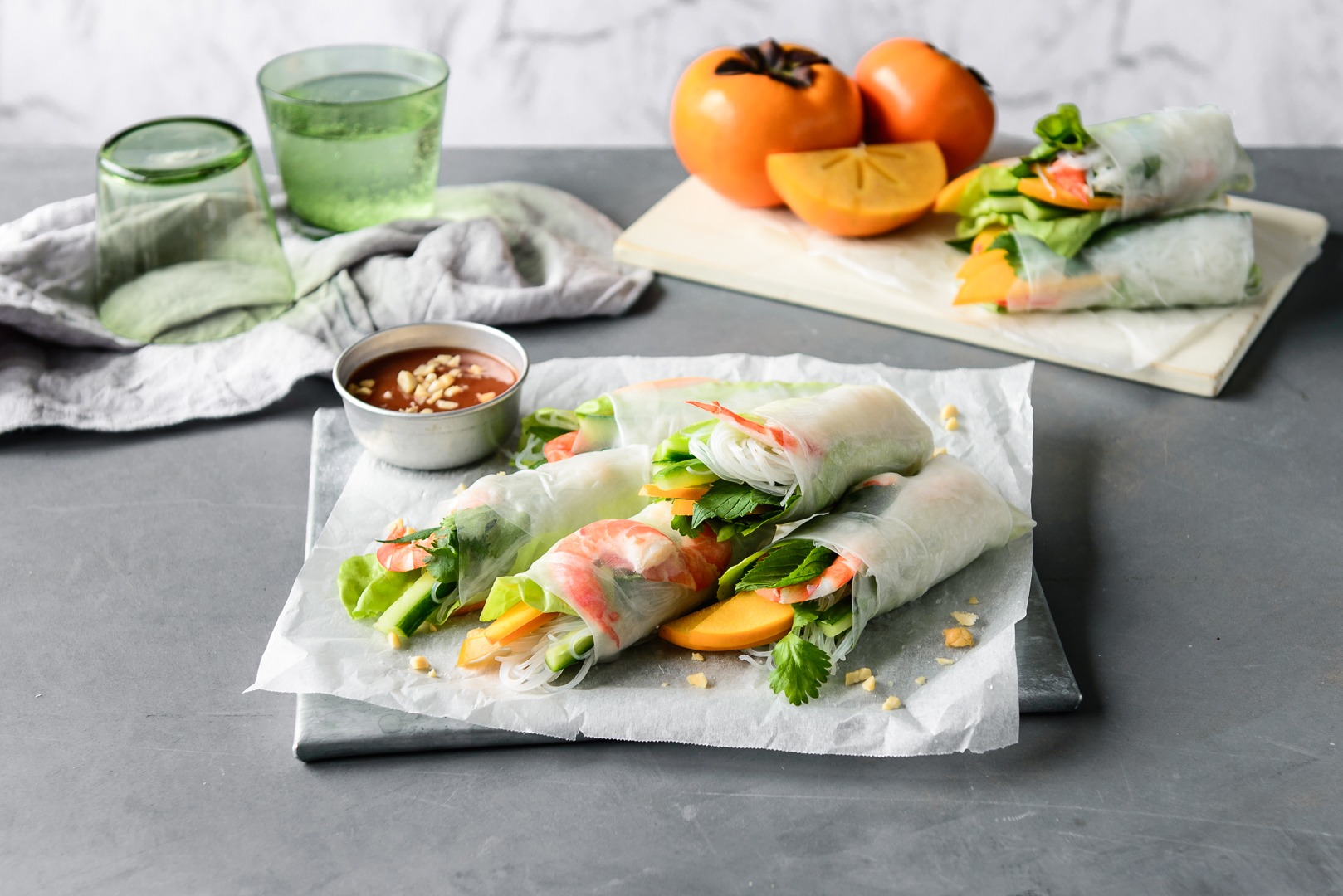 Persimmon Prawn Rice Paper Roll