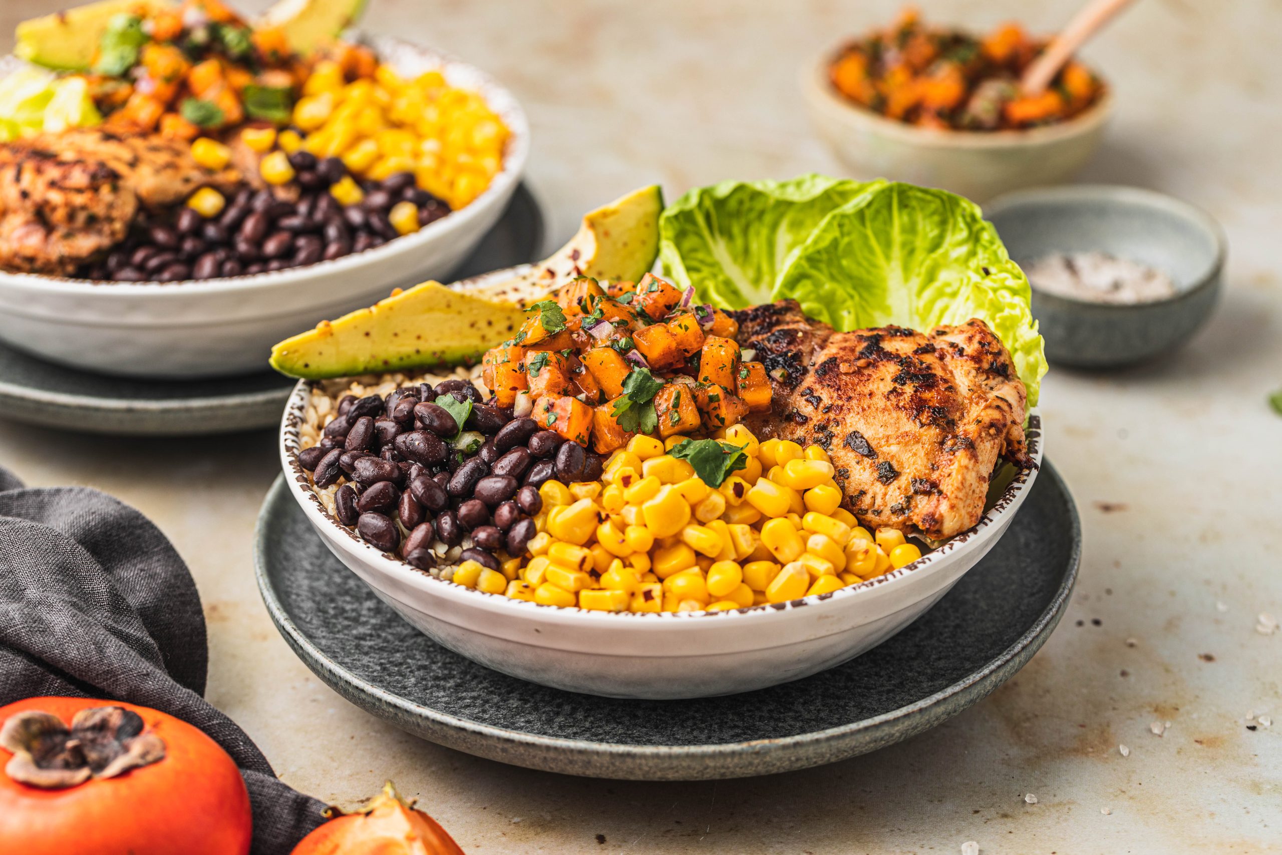 Chicken Burrito Bowls with Persimmon Salsa