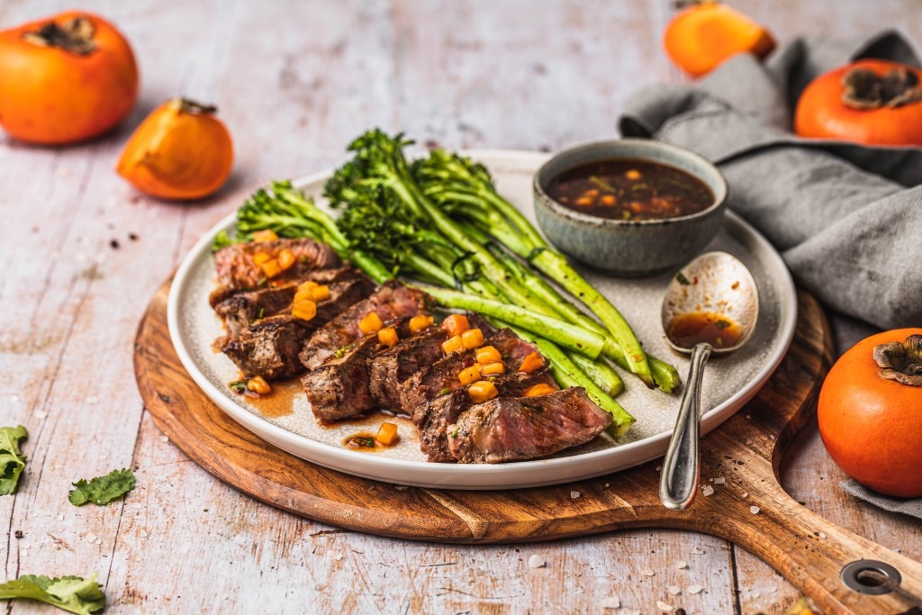 Porterhouse Steaks with Persimmon & Ginger Dressing