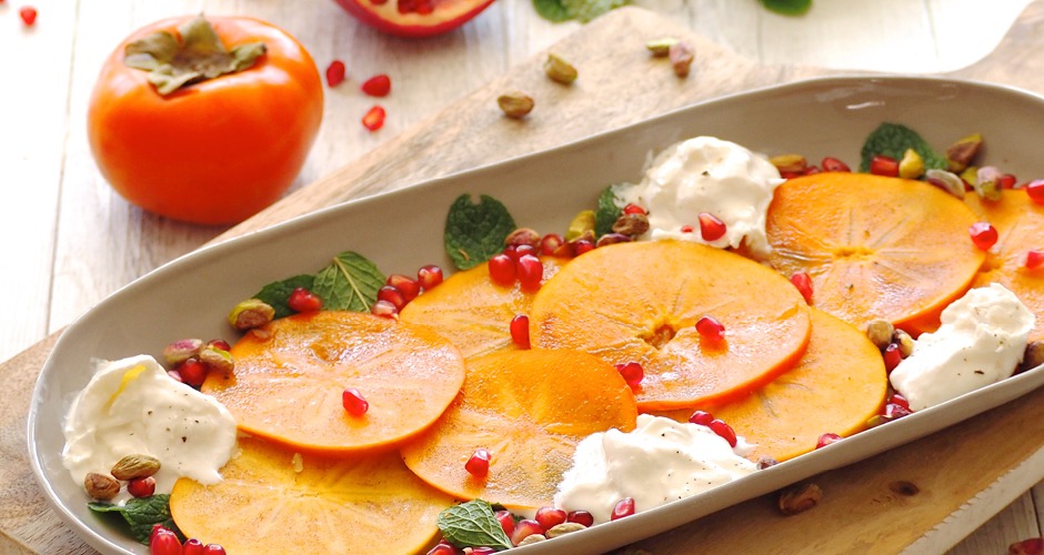 Persimmon, Burrata and Pistachio Salad