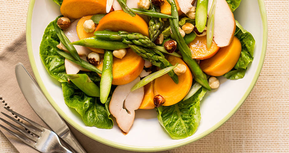 Persimmon, Smoked Chicken & Hazelnut Salad