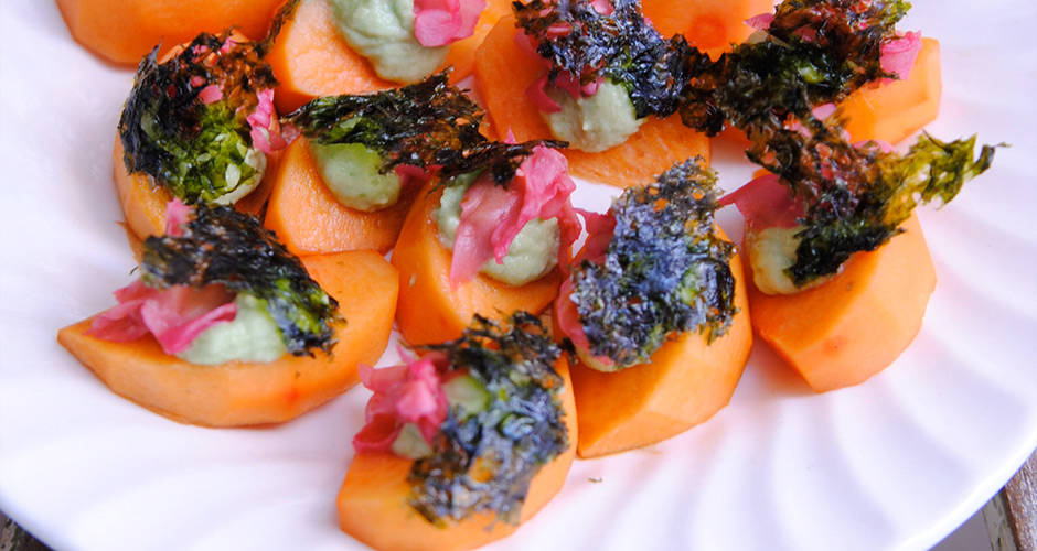 Sweet Persimmons with Avocado, Pickled Ginger & Korean Seaweed